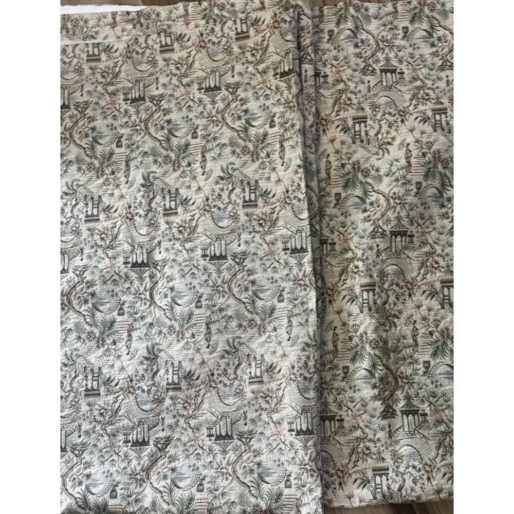 Vintage Chinoiserie Drapes Pair 54x90 Heavy Tapestry Pleated Panels Custom Made